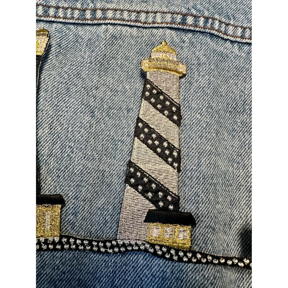 Lighthouse Trio iron On Patch Embroidered Silver Gold Black Coastalcore Nautical